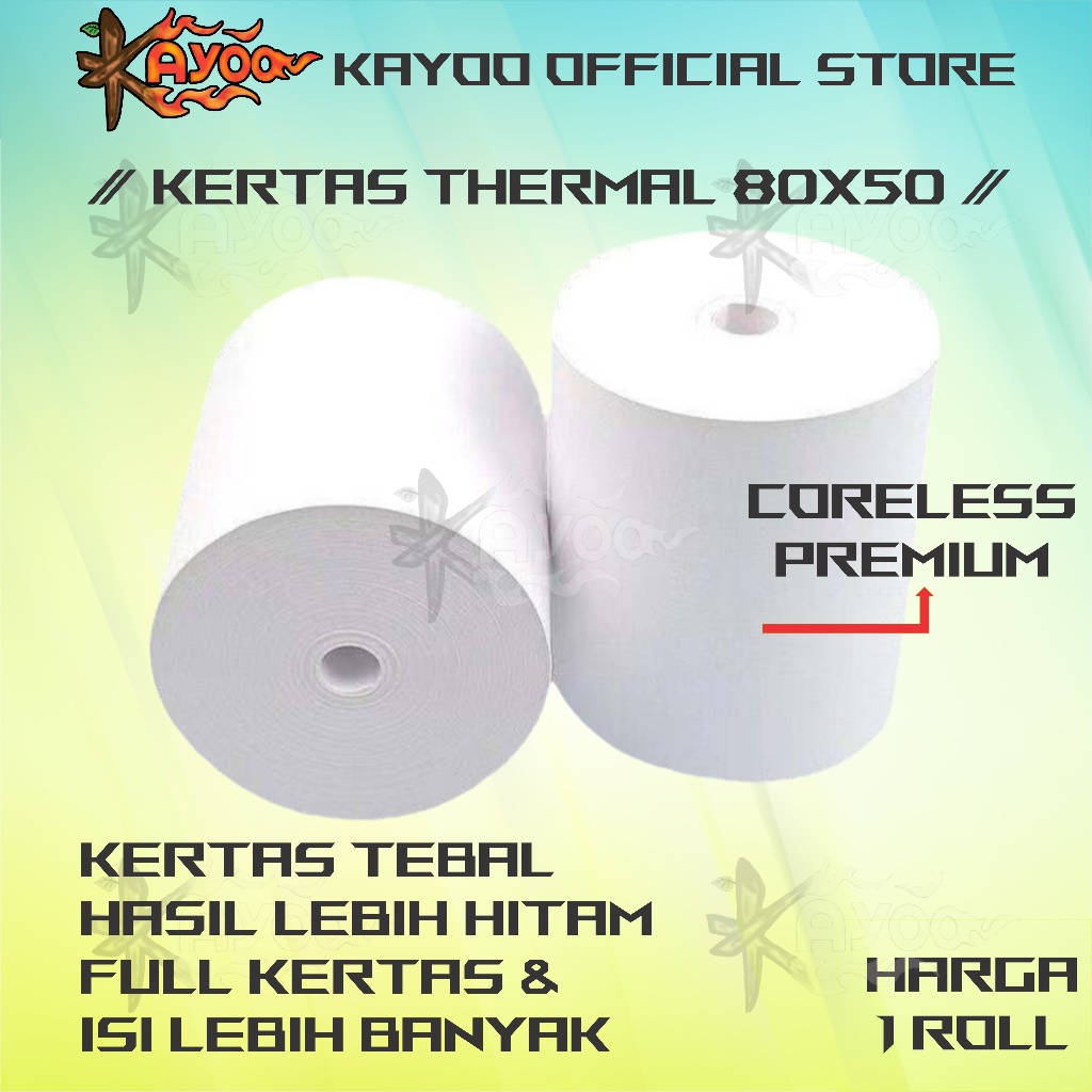 

KERTAS THERMAL STRUK KASIR / PPOB PAPER ROLL 80X50 CORELESS TERMAL POS RECEIPT MINI PRINTER BLUETOOTH 80MM 80X50MM PANDA VSC EPPOS IWARE CORELESS TANPA CORE