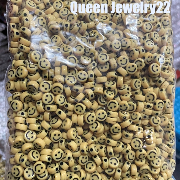 mote manik smile kuning hitam bulat 10mm 1pon