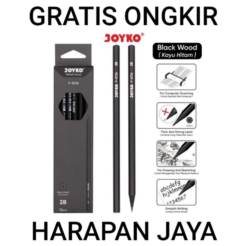 

Pensil 2B P-8136 JOYKO Kayu Hitam Per Lusin ( ISI 12 PCS )