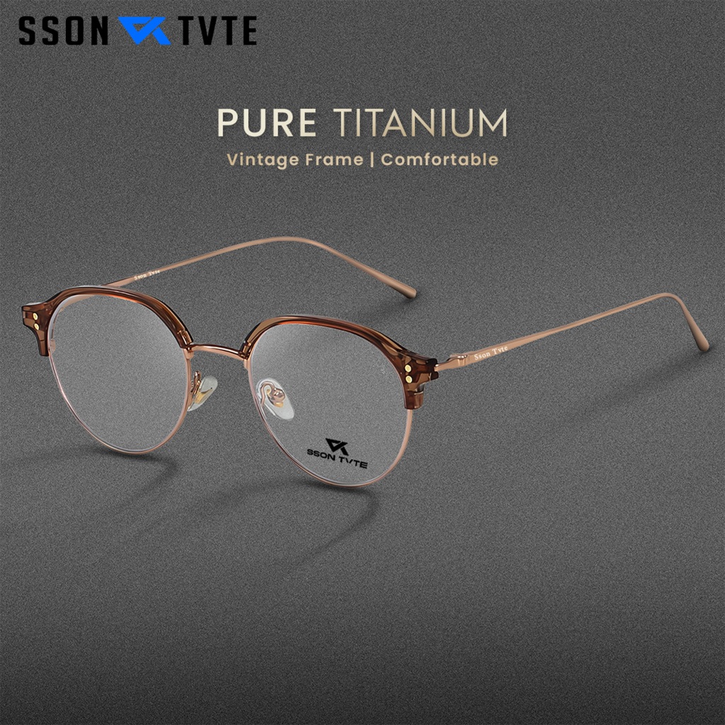 SSON TVTE Frame Kacamata Lensa Minus Pria Wanita Frame Bulat Titanium T22053