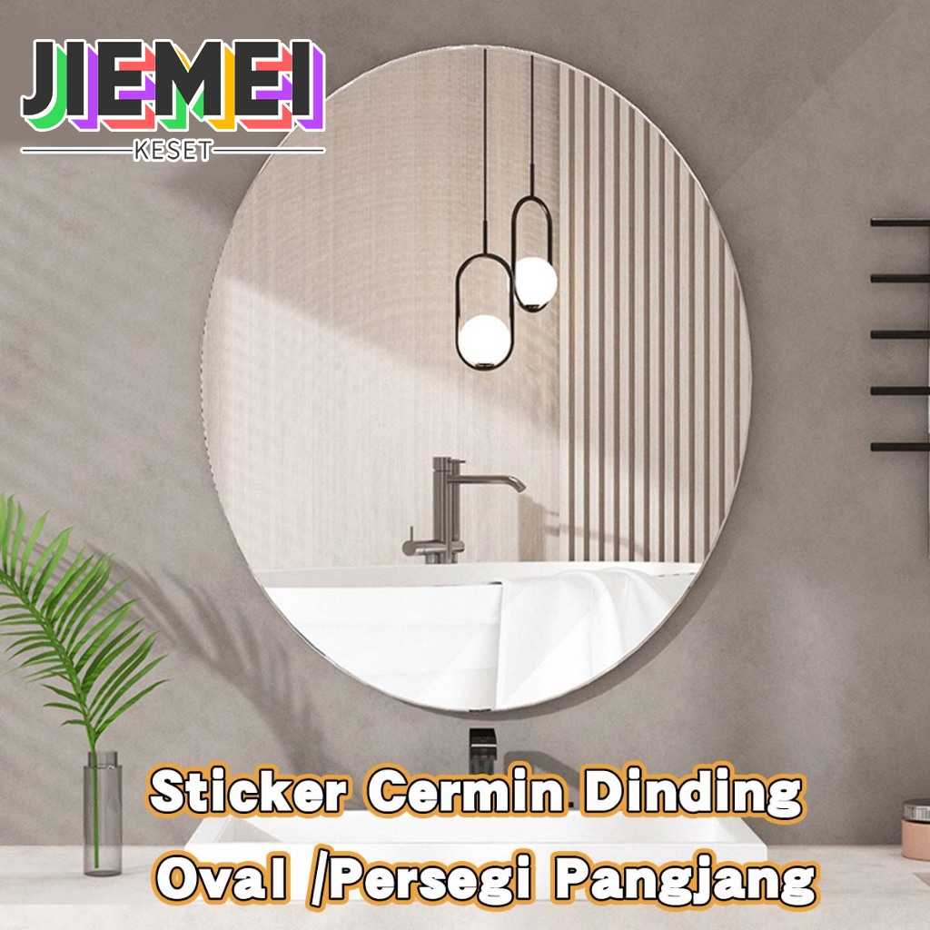 JIEMEI Cermin Oval & Persegi Panjang Dekorasi Anti Pecah Cermin Tempelan Wall Sticker Dekorasi Cermi