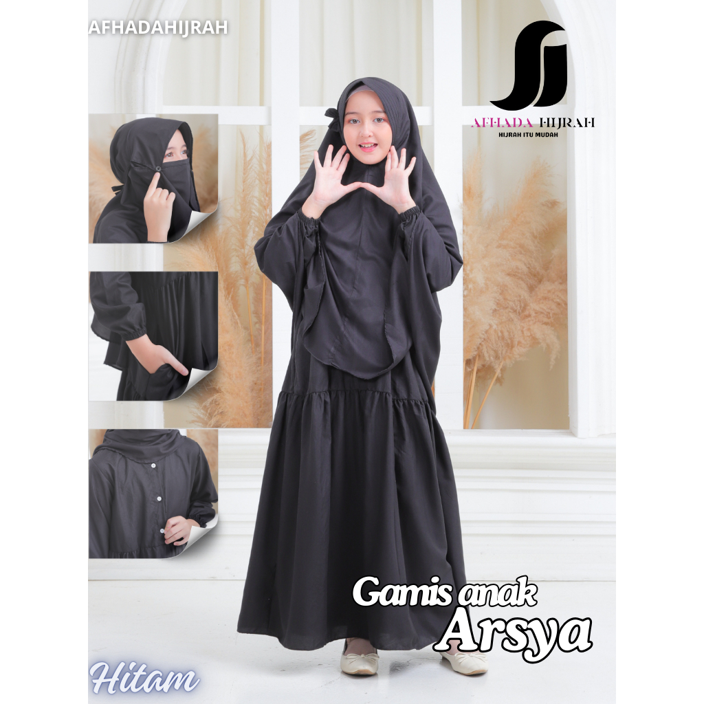 Afhadahijrah - Gamis Anak Perempuan Set Cadar Arsya Baju Khimar Syari Terbaru