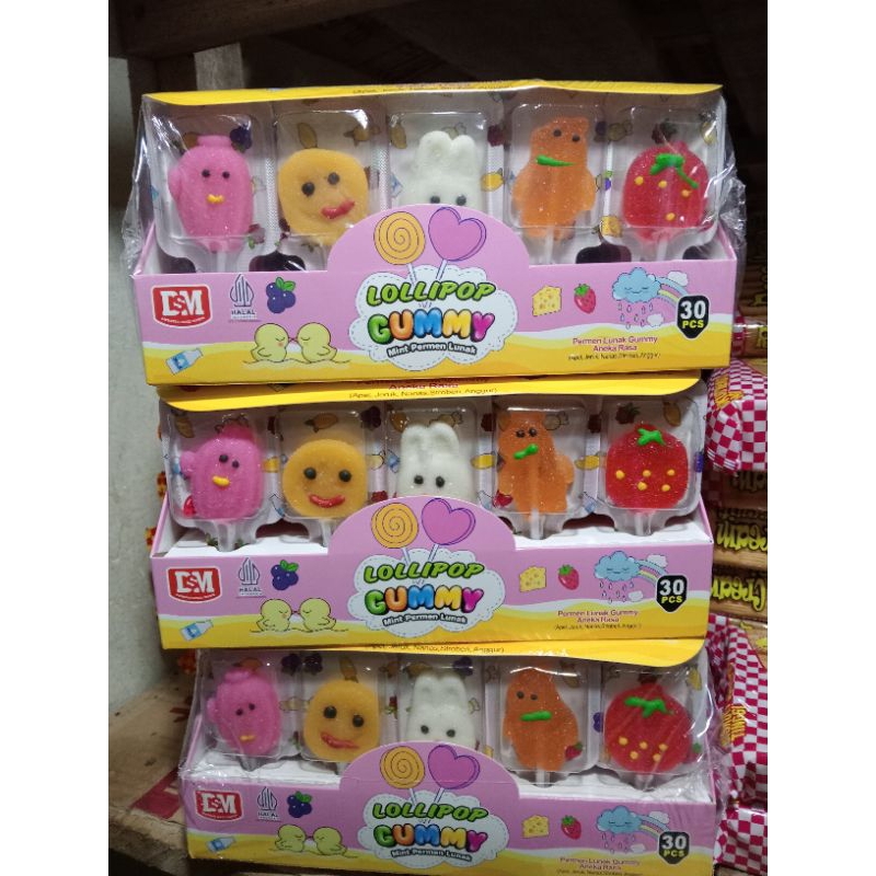 

permen lollipop gummy sekotak isi 30 pcs
