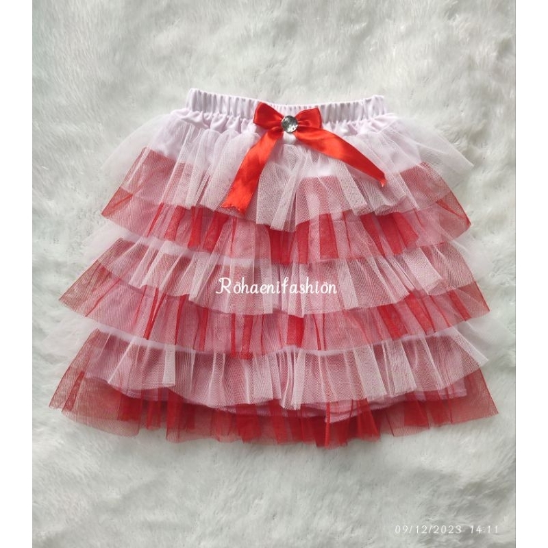 Rok Tutu Umpak Putih Merah || Rok Tutu Anak Perempuan