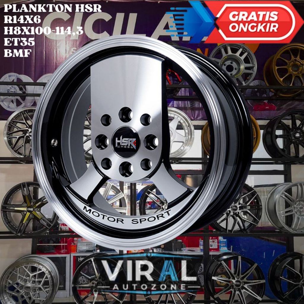 Velg Mobil Ring 14 HSR PLANKTON R14 LEBAR 6 LOBANG BAUT 4 ET35 BLACK POLISH