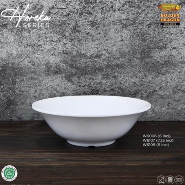 Golden Dragon  Mangkok Baso Horeka Series 6inci  Mangkuk Putih Melamine Porcelain  W66