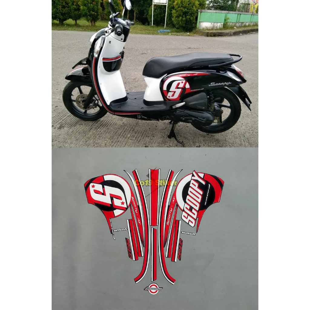 Stiker striping scoopy sporty 2015 hitam putih