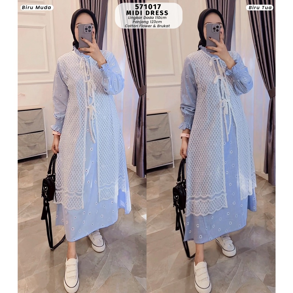 EXTU HERITAGE - Shaifra Midi Dress Kombinasi Tile Premium, Elegan & Nyaman Best Seller - 571017,5311