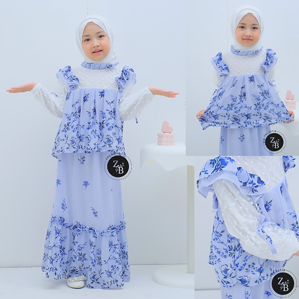 HOT DEALS Setelan Rok Gamis Anak Perempuan One Set Atasan dan Rok Terbaru Model Kekinian Motif Bunga