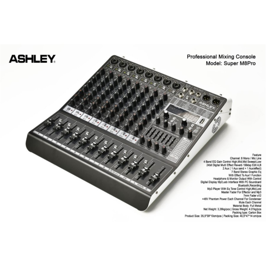 Mixer Ashley Super M8 PRO Digital Efek Bluetooth 8 Channel mono Input Pc Soundcard Recording