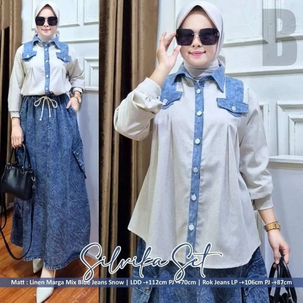 SILVIKA SET ROK // Setelan + rok plisket Restock jovita Set Silvika Set Jenas Mix Linen Terbaru Keki