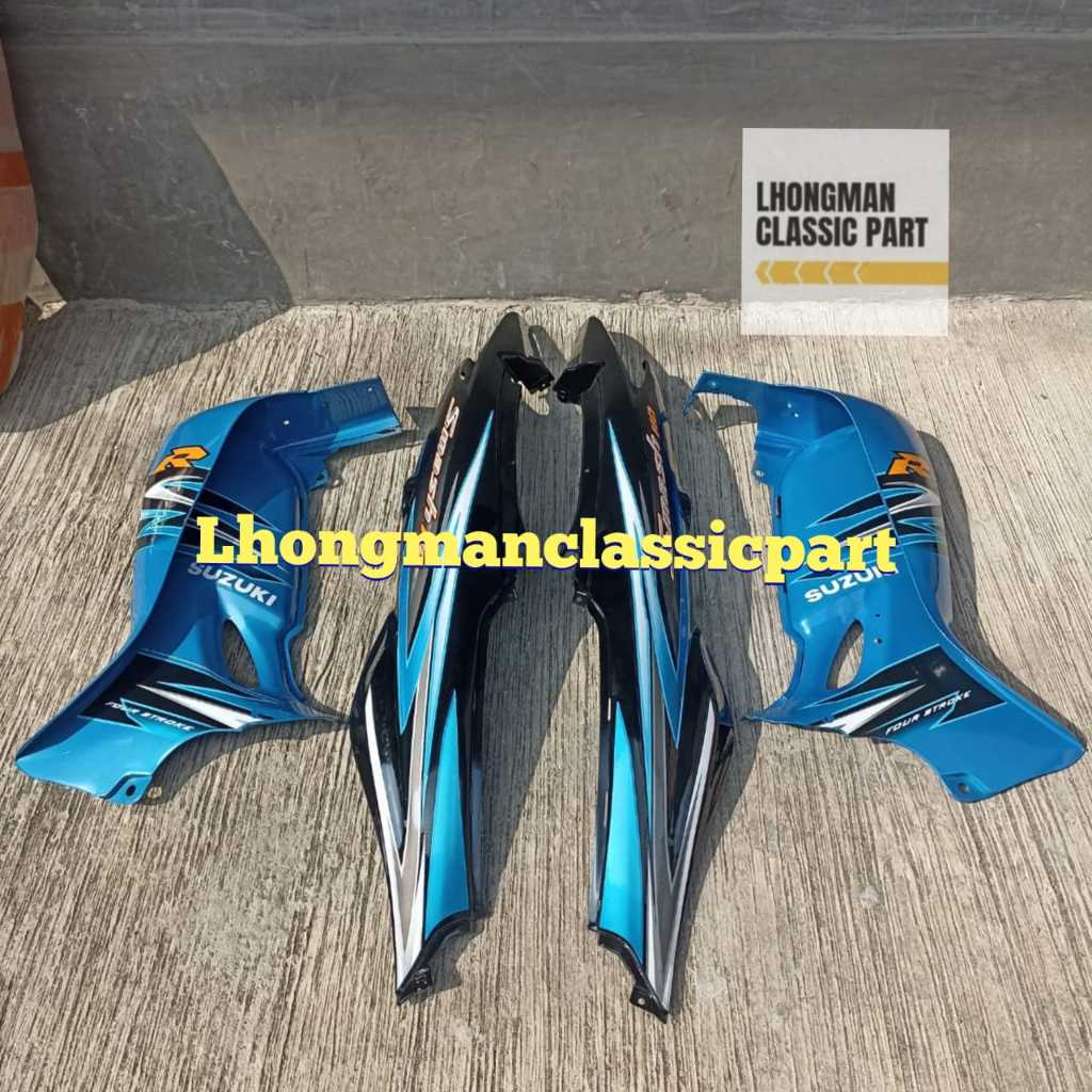 COVER BODY SAYAP SUZUKI SMASH NEW HITAM BIRU SET STRIPING