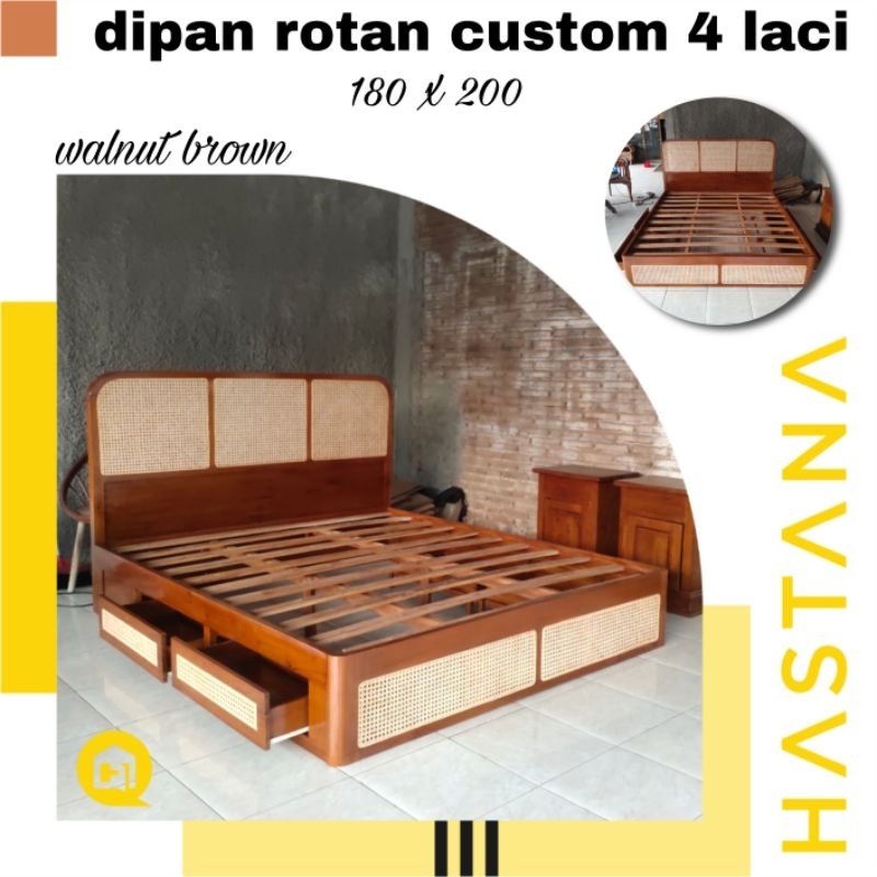 dipan custom rotan dipan minimalis laci 4 dipan jati kombinasi rotan