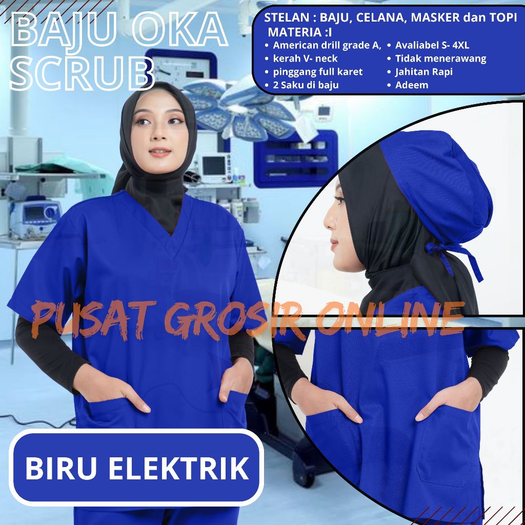 BAJU OK BIRU ELEKTRIK LENGAN PENDEK BAJU OK LENGAN PANJANG Seragam Dokter Perawat medis Unisex JUMBO