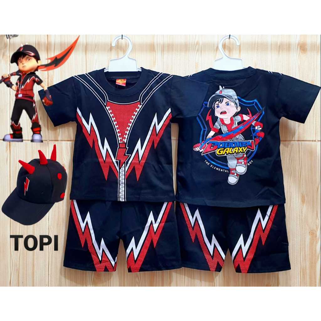 SETELAN BAJU ANAK BOBOIBOY GALAXY GRATIS TOPI / Kostum baju boboiboy / BAJU SETELAN ANAK BOBOIBOY GA