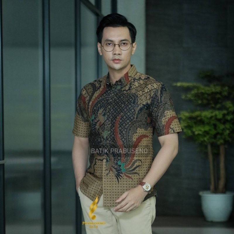 Bagustira Lengan Pendek Batik Pria  Slimfit Original Prabuseno Full Furing Modern Premium Branded He