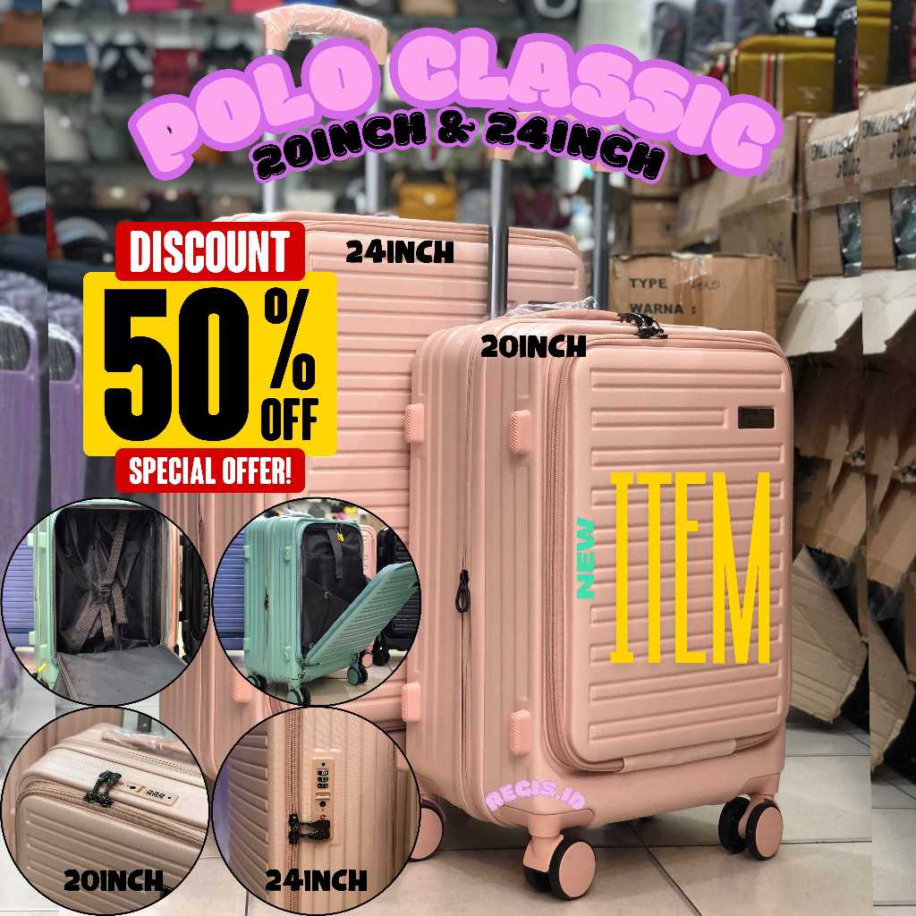 KOPER POLO CLASSIC  20inch 24inch ORIGINAL 100% FIBER ANTI PECAH DOUBLEZIPER TSA EXPANDABLE RODA360°