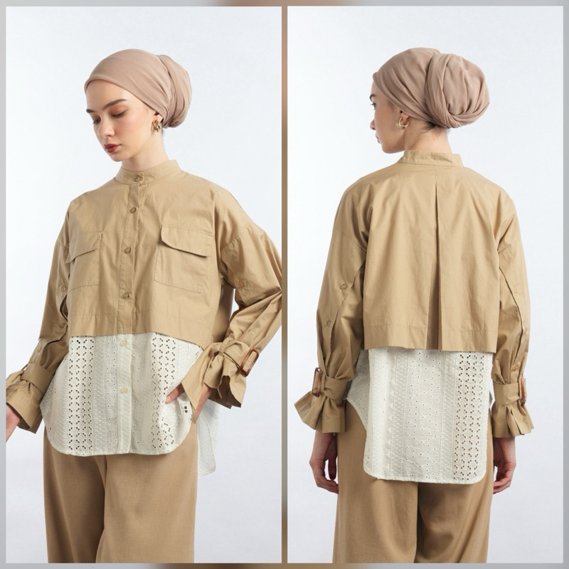 ALEZA - FARAH OVERSHIRT KHAKY || atasan wanita