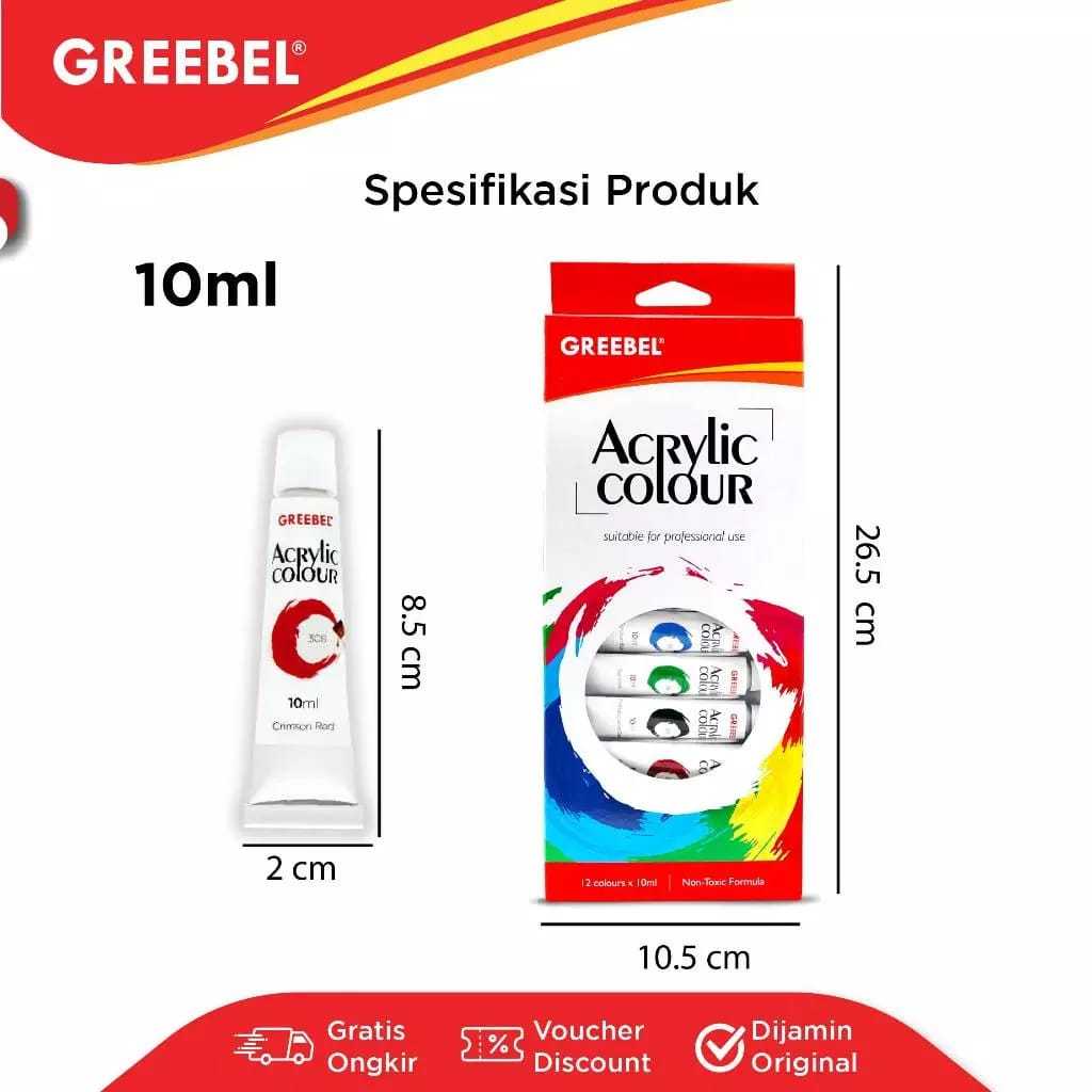 

GREEBEL ACRYLIC PAINT 12X10ML / CAT AKRILIK MEREK GREEBEL 12 WARNA 10ML