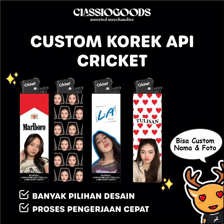 Custom Foto Korek Api Cricket / Korek Api Custom Bebas Gambar / Souvenir Hadiah Korek Api