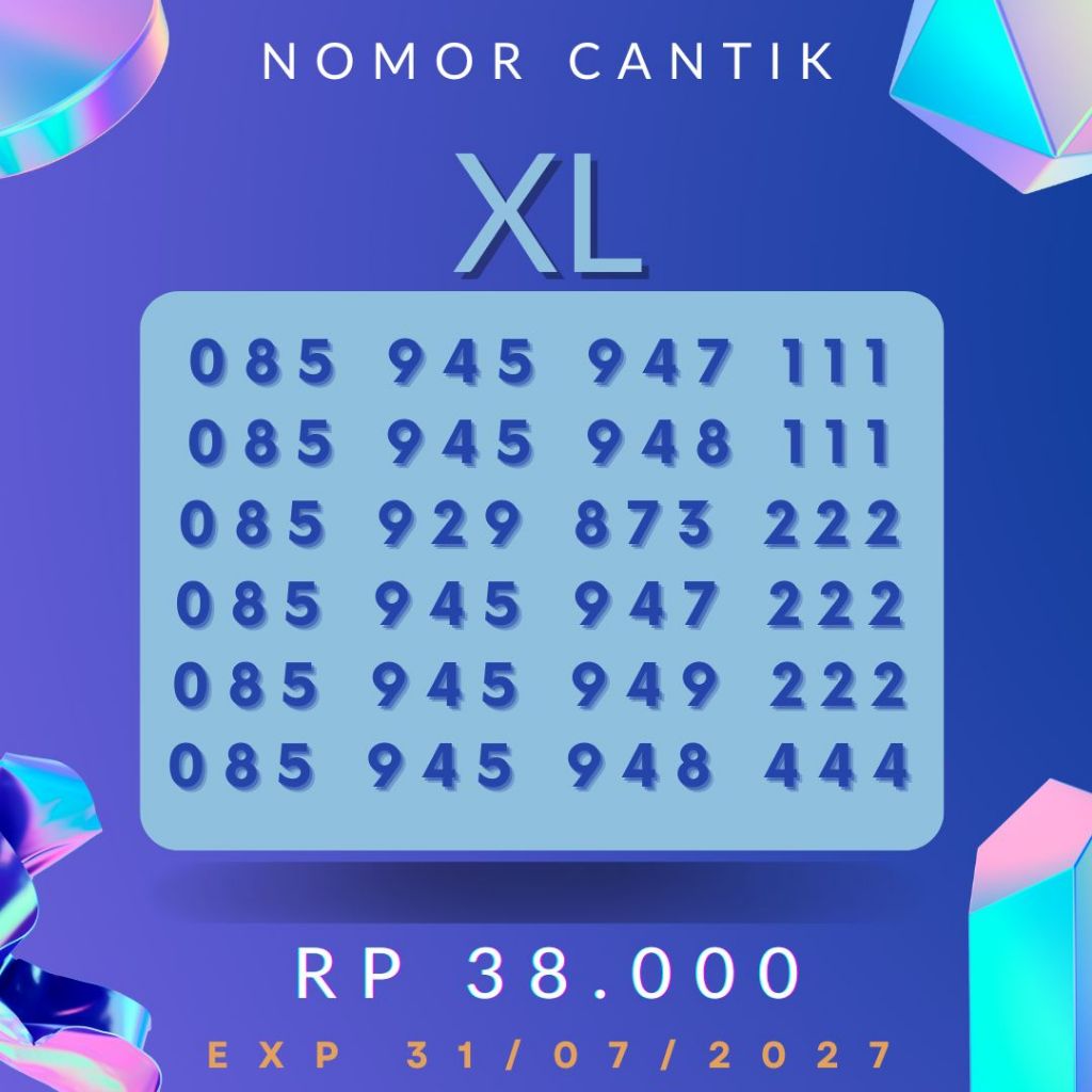 Kartu Nomor Cantik XL ekor triple harga 38ribu