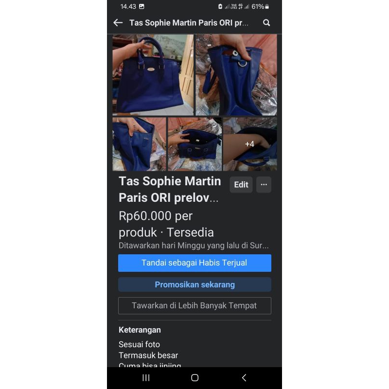 Tas jinjing sophie martin paris ori biru elektrik size besar