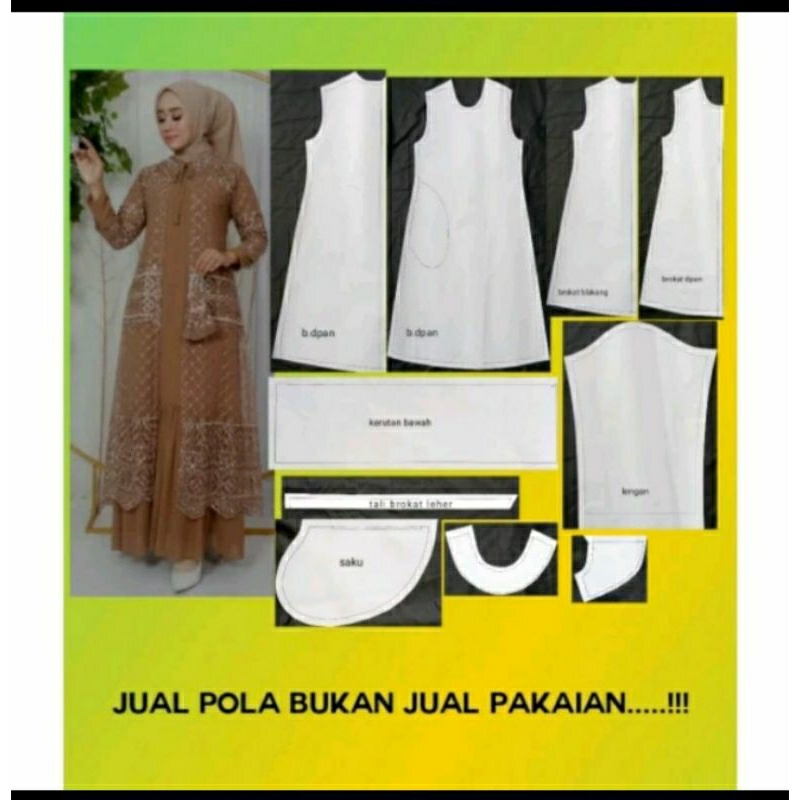 POLA INSTAN KEBAYA GAMIS BROKAT KOMBINASI (TINGGAL JIPLAK)