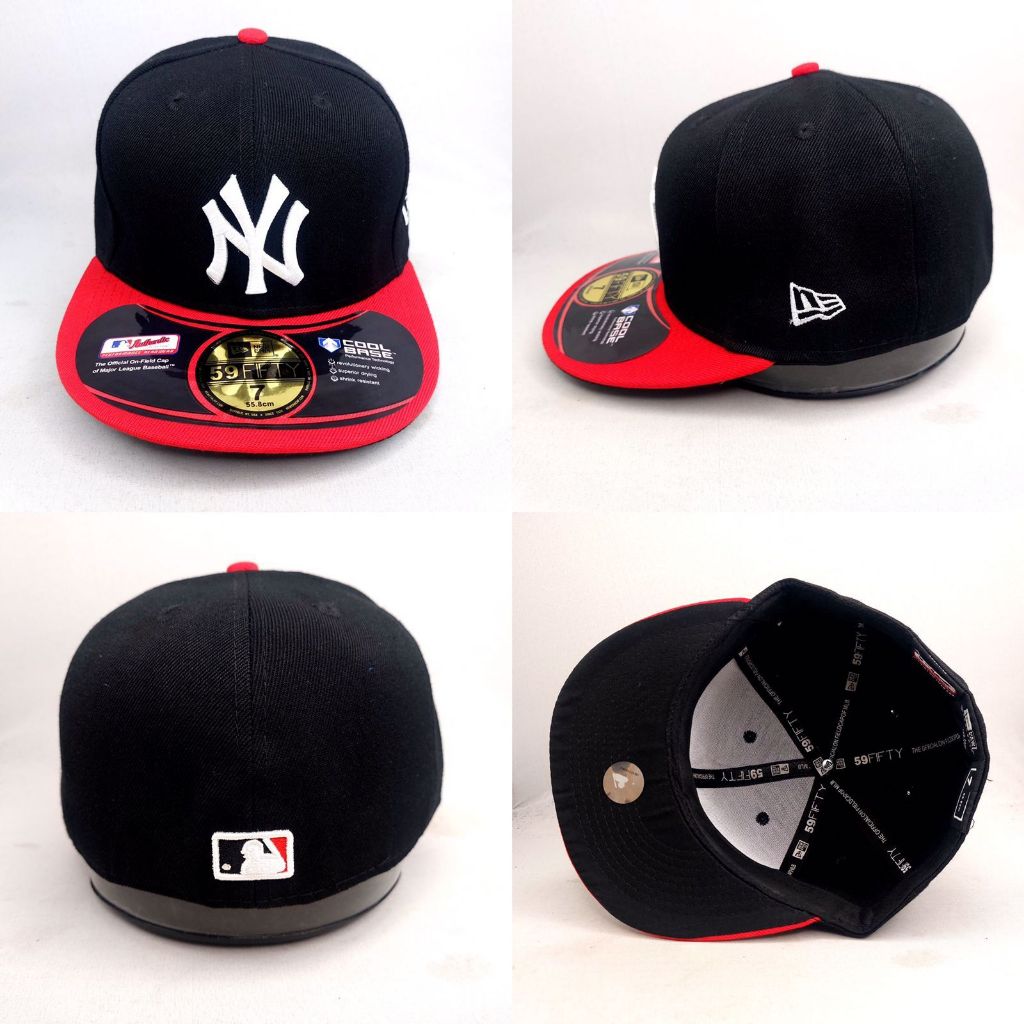 TOPI FITTED NY HITAM VISOR MERAH