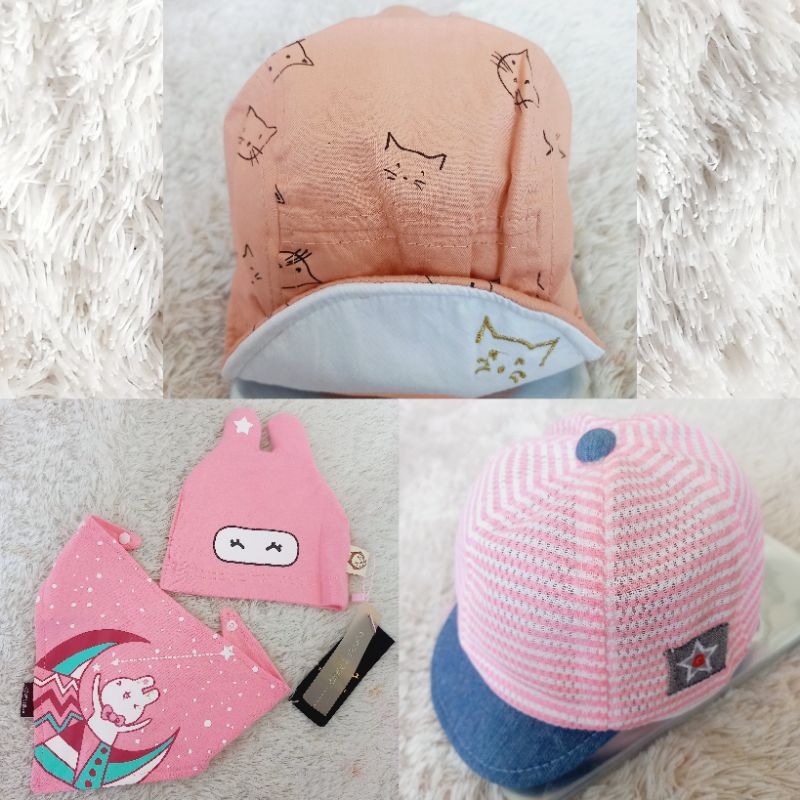 GP099 GP100 GP101 - import - topi bayi kids cap korean mouse print bibs set rabbit eyes casual strip
