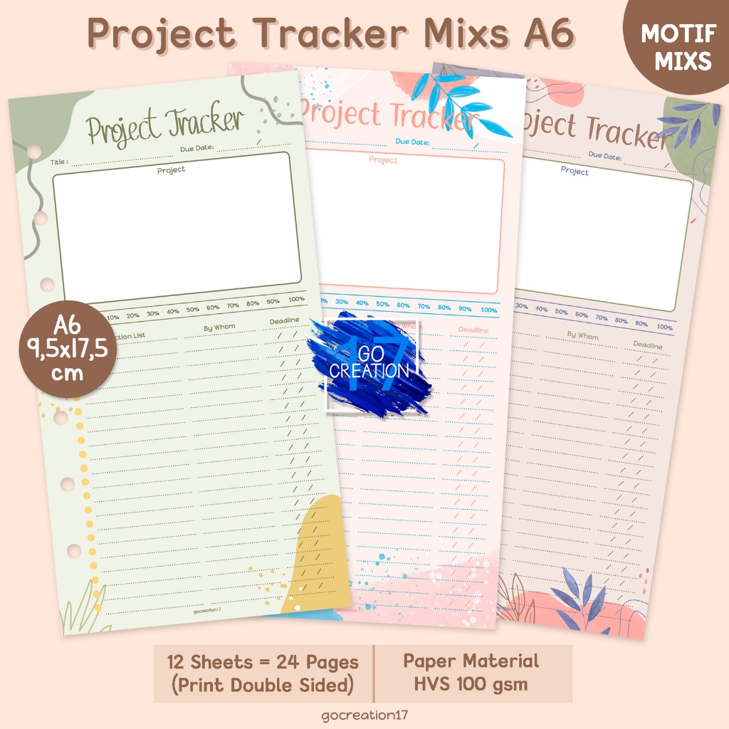 

Buku Planner Refill Kertas Binder Project Tracker Motif Premium A6