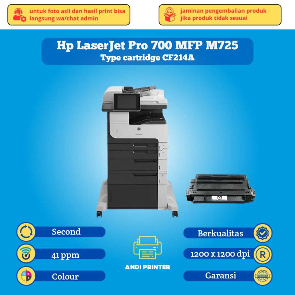 Printer Hp LaserJet enterprise mfp m725 A3 siap pakai