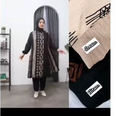 one set tunik bahan crinkle + motif bahan rayon