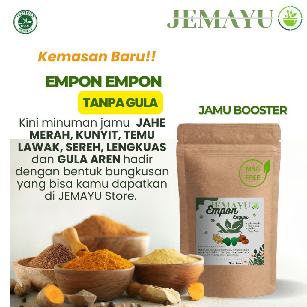 

JEMAYU Empon Empon Herbal Jahe Merah Kunyit Temulawak Sereh Lengkuas Tanpa Gula