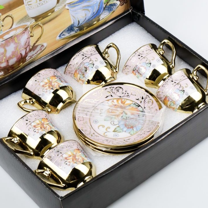 Cangkir Teko Keramik Piring Lepek Tatakan Kecil M Set 6 in 1 Tea Cup Teh Kopi Minum Dapur Hampers Ha