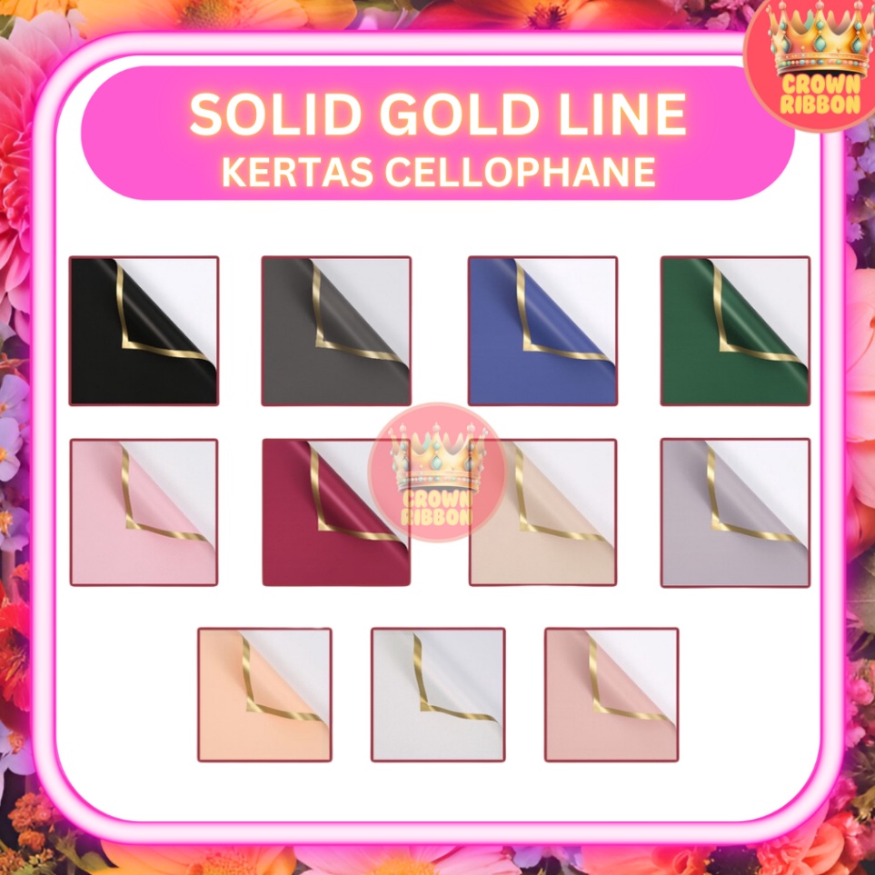 

New Limited 5 LEMBAR Kertas Cellophane Buket Bunga SOLID GOLD Line Flower Wrapping Paper