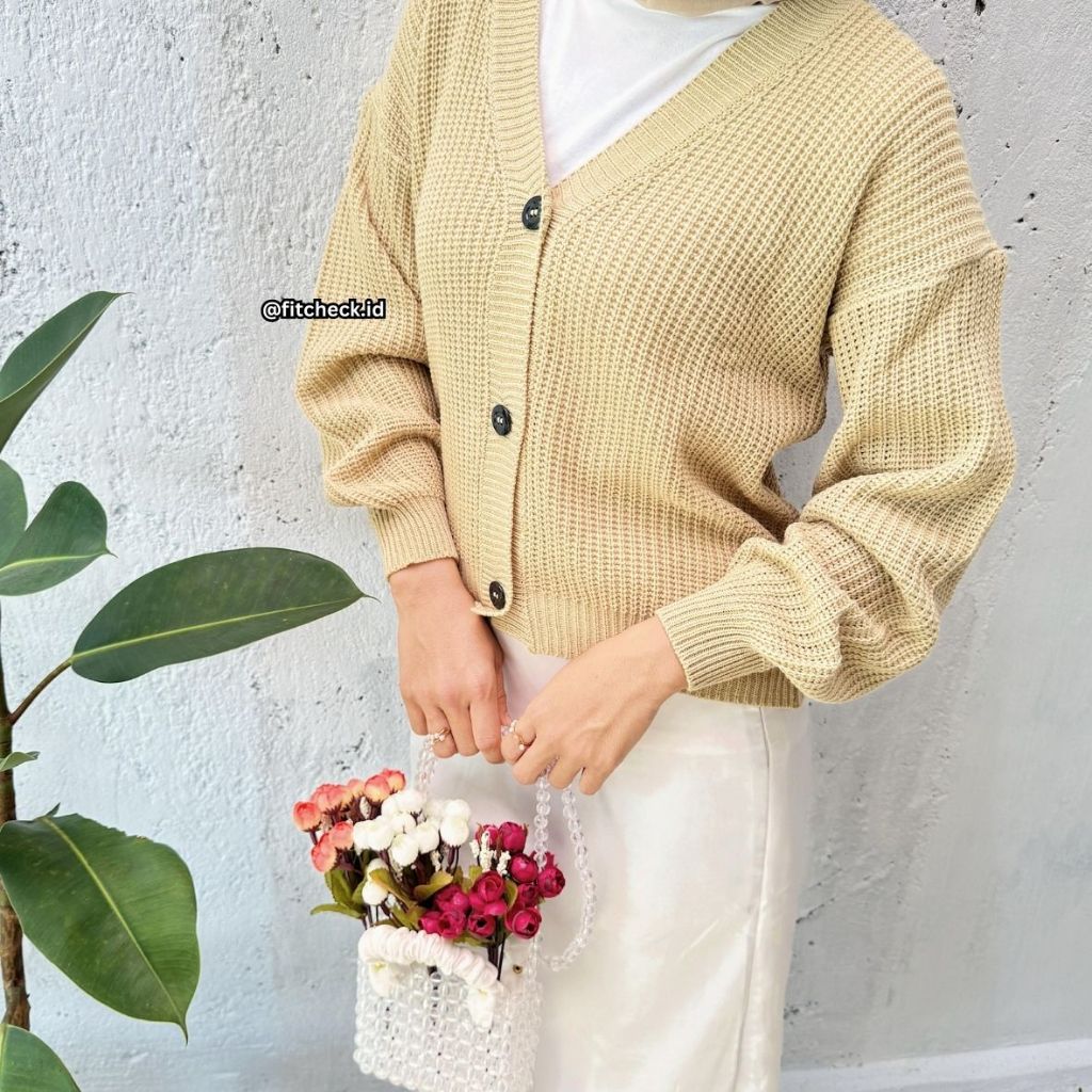Cardigan NAKARA / Cardi Rajut Wanita Premium Tebal / Cardy Lengan Balon Baju Kancing