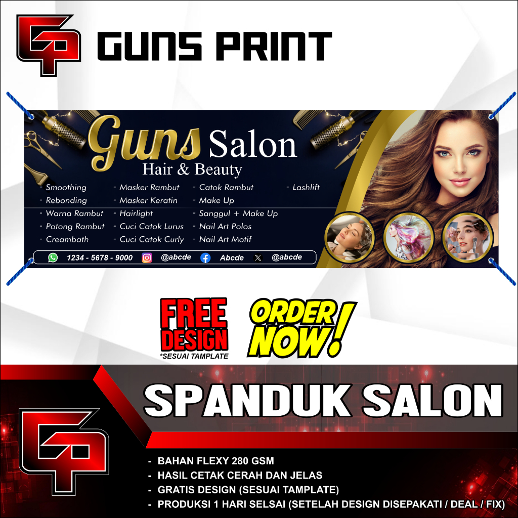 SPANDUK BANNER BALIGHO "SALON" UK. 100 X 50 / 150 X 75 / 200 X 100 / 300 X 100 - DESIGN GRATIS