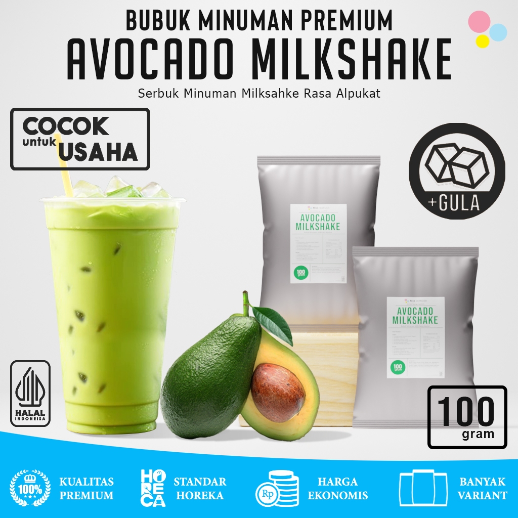 

Mix Powder Avocado Milkshake Bubuk Minuman Premium Rasa Alpukat Based Milk Shake Instan Drink Kemasan 100 Gram