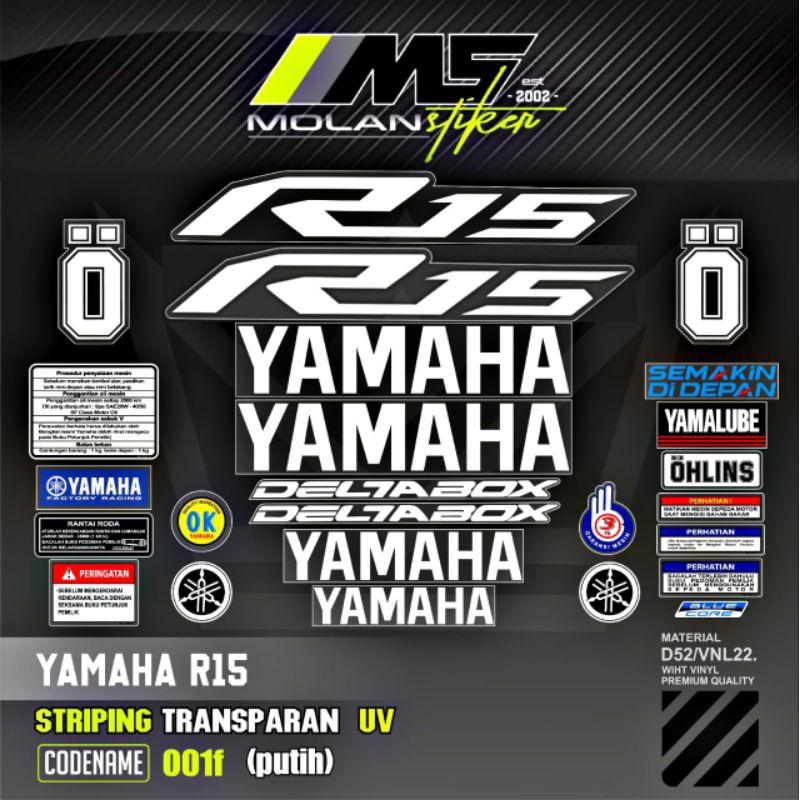 Sticker Striping Variasi Transparan Uv R15 Old Yzf R15 V2 R15M R15 V3 R15 V4 Yamaha R15 All New Yzf 