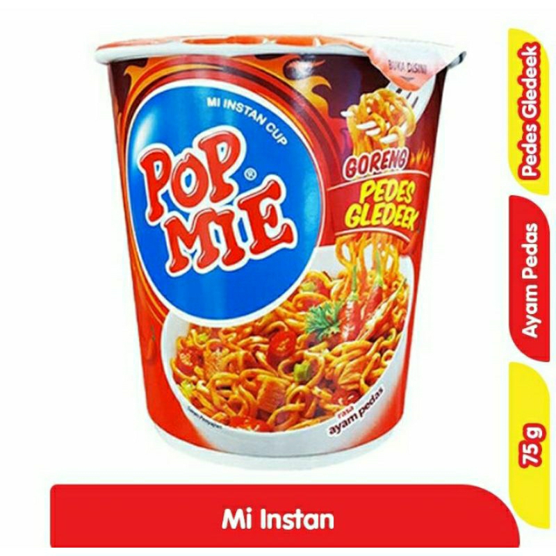 

POP MIE Mi Instan Cup Goreng Pedes Gledeek Ayam Pedas 75 g