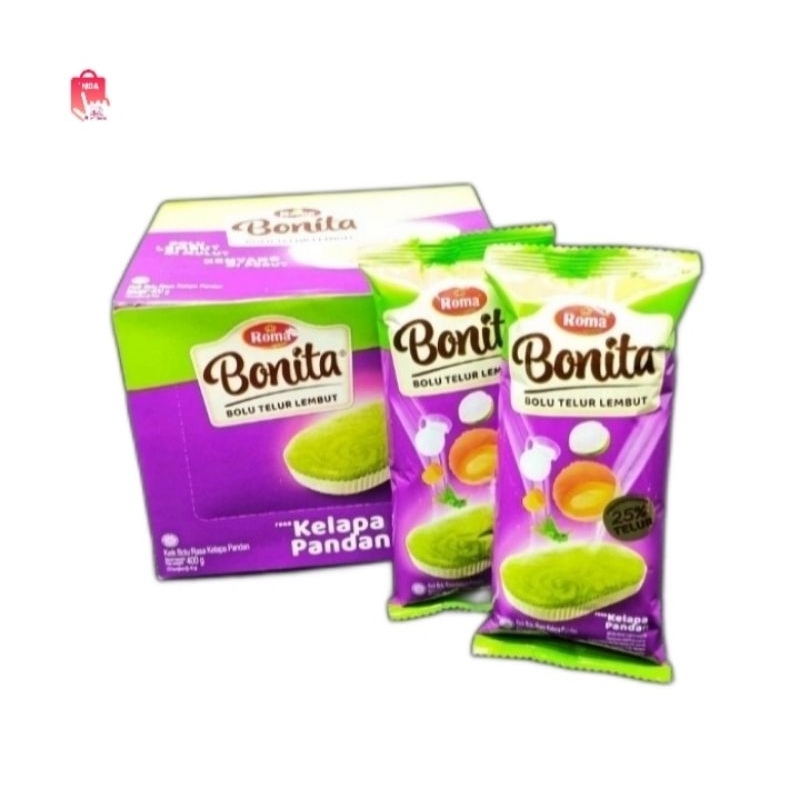 

Roma Bonita Bolu Telur Lembut Rasa Kelapa Pandan (1 box/12 pcs)