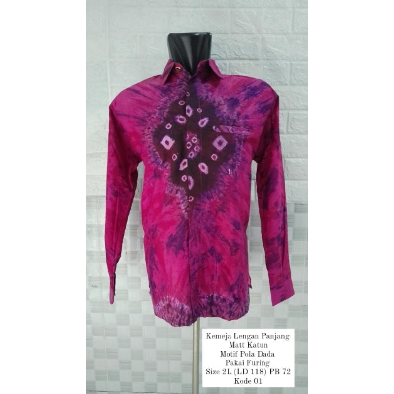 Kemeja Pria Lengan Panjang Katun Pola Dada Jumputan Handmade