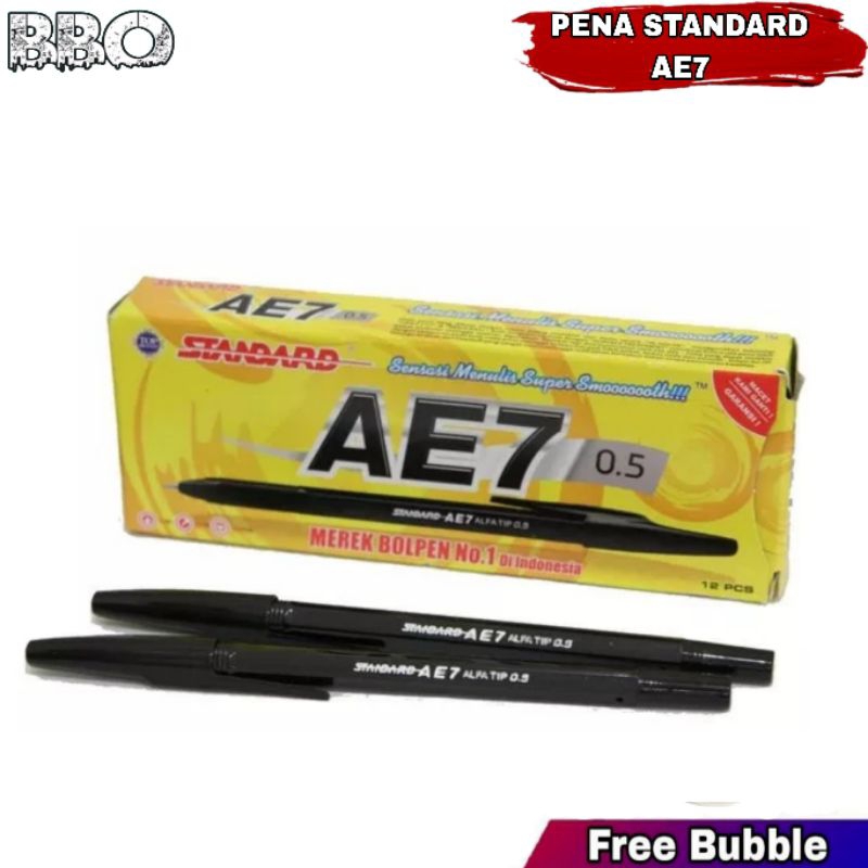

Pulpen STANDARD AE7 0.5 mm Hitam Bolpen Perlusin Isi 12Pcs