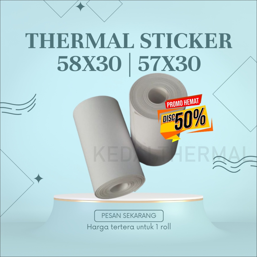 

STIKER LABEL 57X30 58X30 & KERTAS THERMAL MINI PRINTER BLUETOOTH 58MM X 5 METER