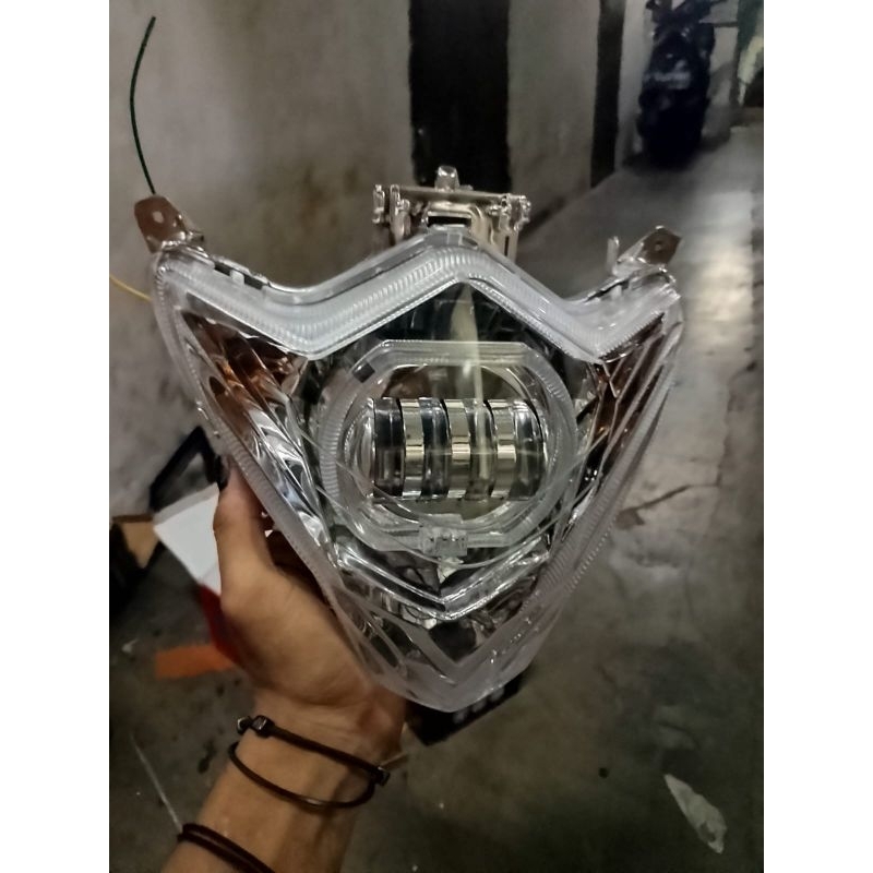 Satu Paket Reflektor Lampu Depan Satria Fu Facelift Tanpa Frame Custom Biled Lensa 4 Mata Sudah Terp
