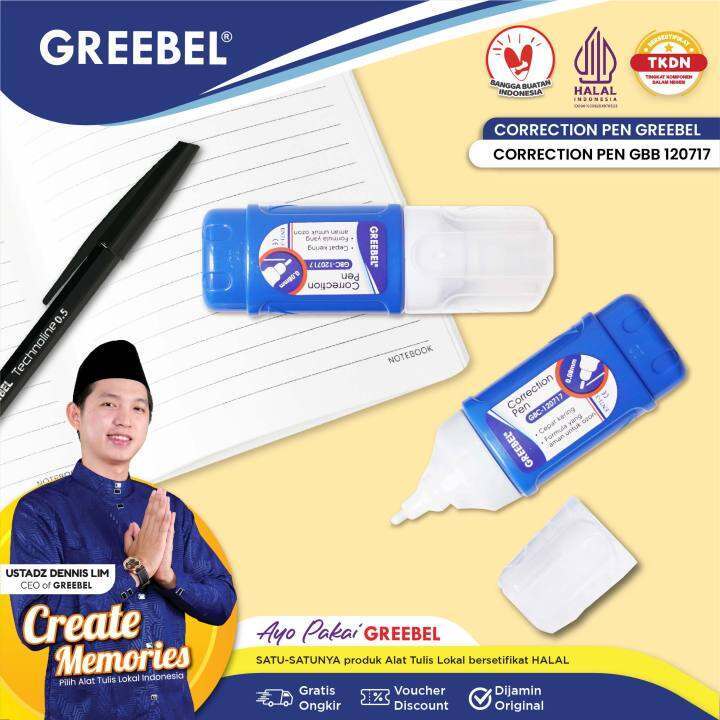 

GREEBEL CORRECTION PEN GBC 120717 (1 PCS)/Tipex Cair/Tip X/Tipe Ex cpt kering gk bau utk atk sekolah