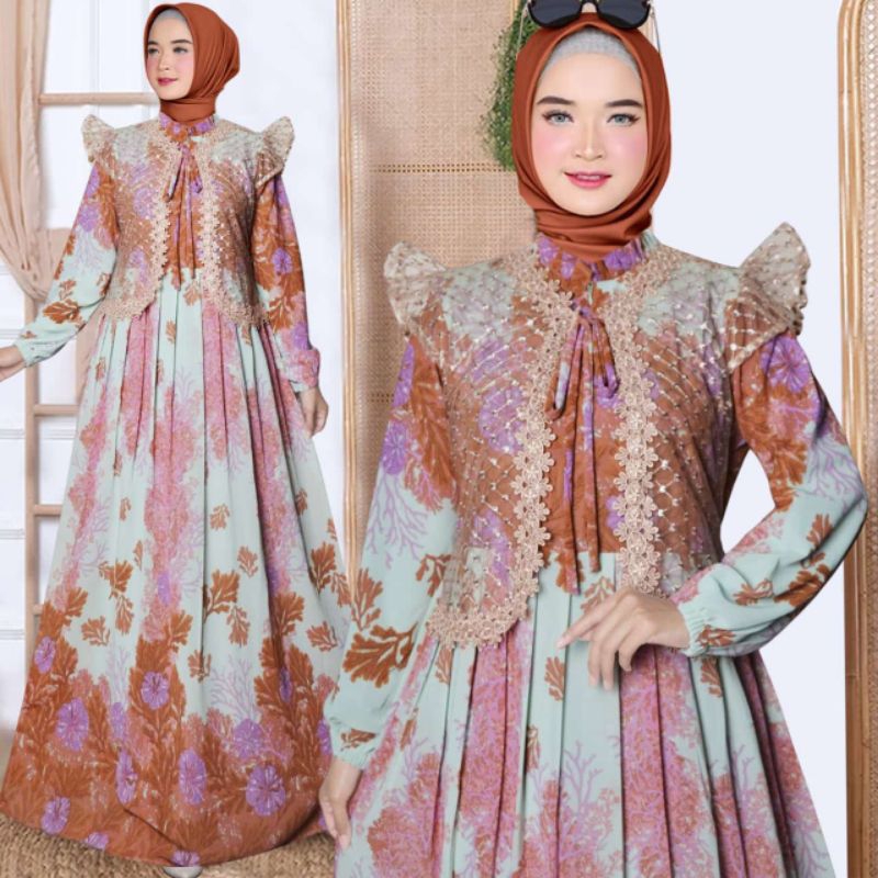 Baju Pesta Wanita Muslim Kondangan Brukat Mewah Elegan Gaun Muslimah Terbaru 2023 2024 Maxy Kartika 