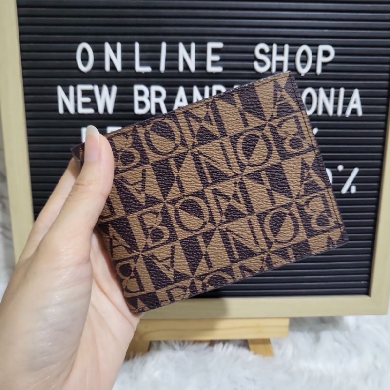 dompet cowok bonia original wallet lipat pendek monogram coklat