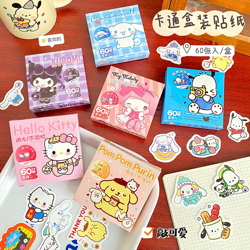 

60 Pcs Sticker Box Sanrio Series / Cute Stiker Dekor Aesthethic / Motif Lucu