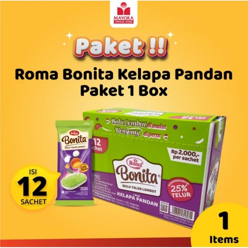 

Roma Bonita Kelapa Pandan Box 360g (12 Sachet @30g)